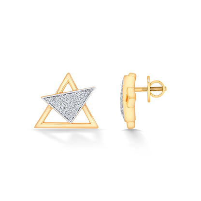 Triangular Yellow Gold & Diamond Stud Earring For Women