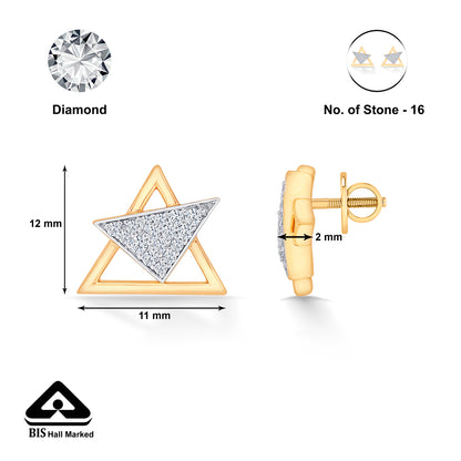 Triangular Yellow Gold & Diamond Stud Earring For Women