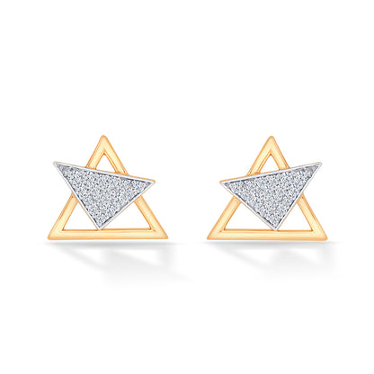 Triangular Yellow Gold & Diamond Stud Earring For Women
