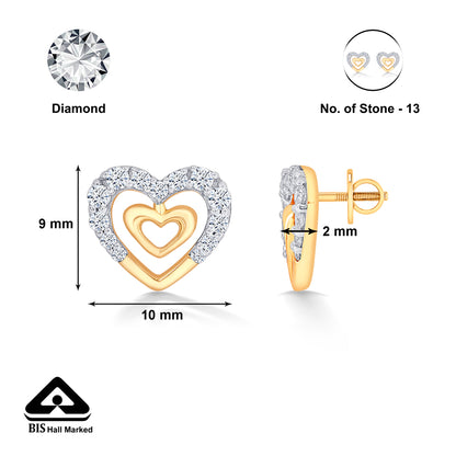 Veloura Hearts Gold & Diamond Stud Earring