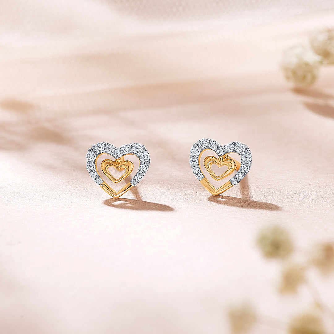Veloura Hearts Gold & Diamond Stud Earring
