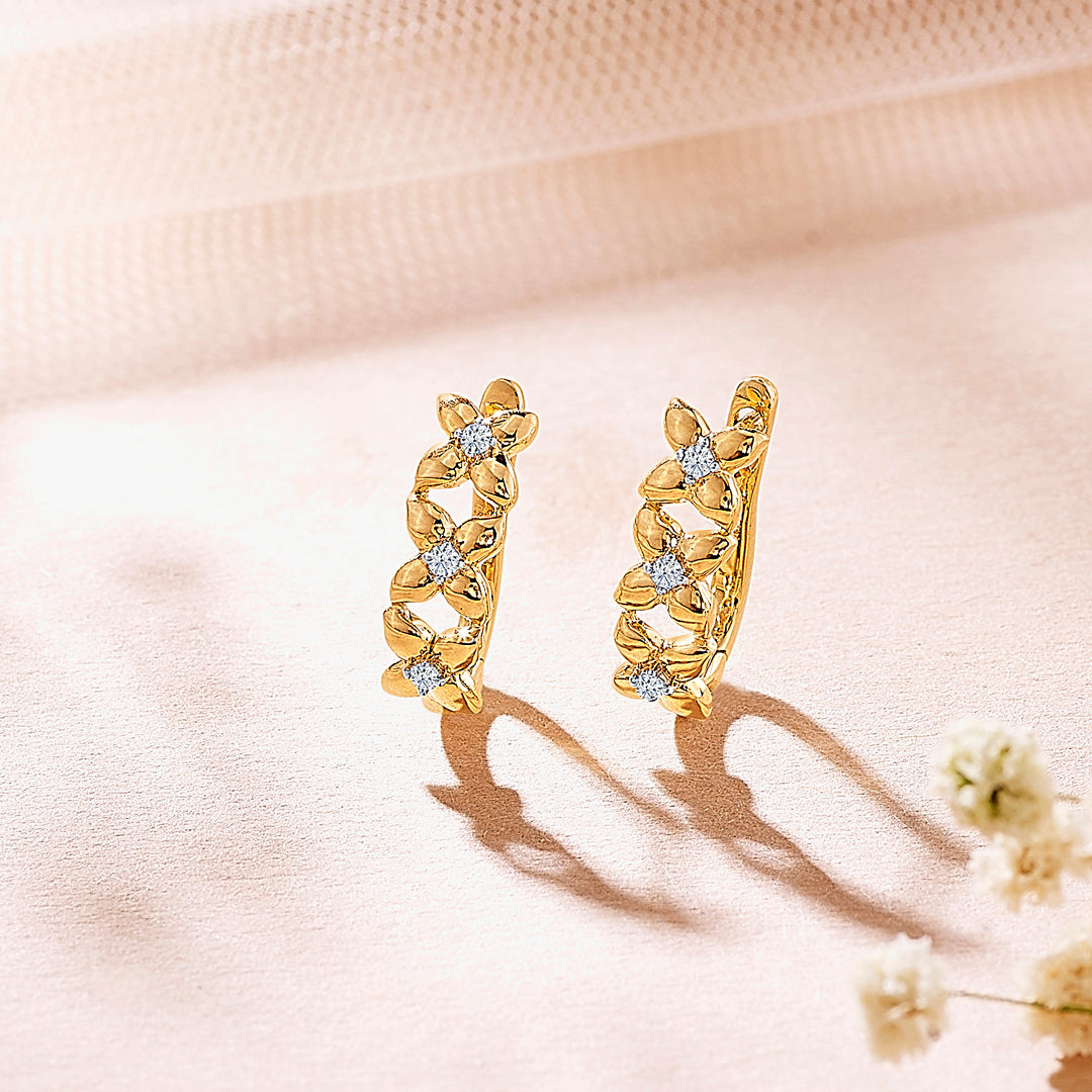 Modernist Yellow Gold & Diamond Hoops & Huggies Earring