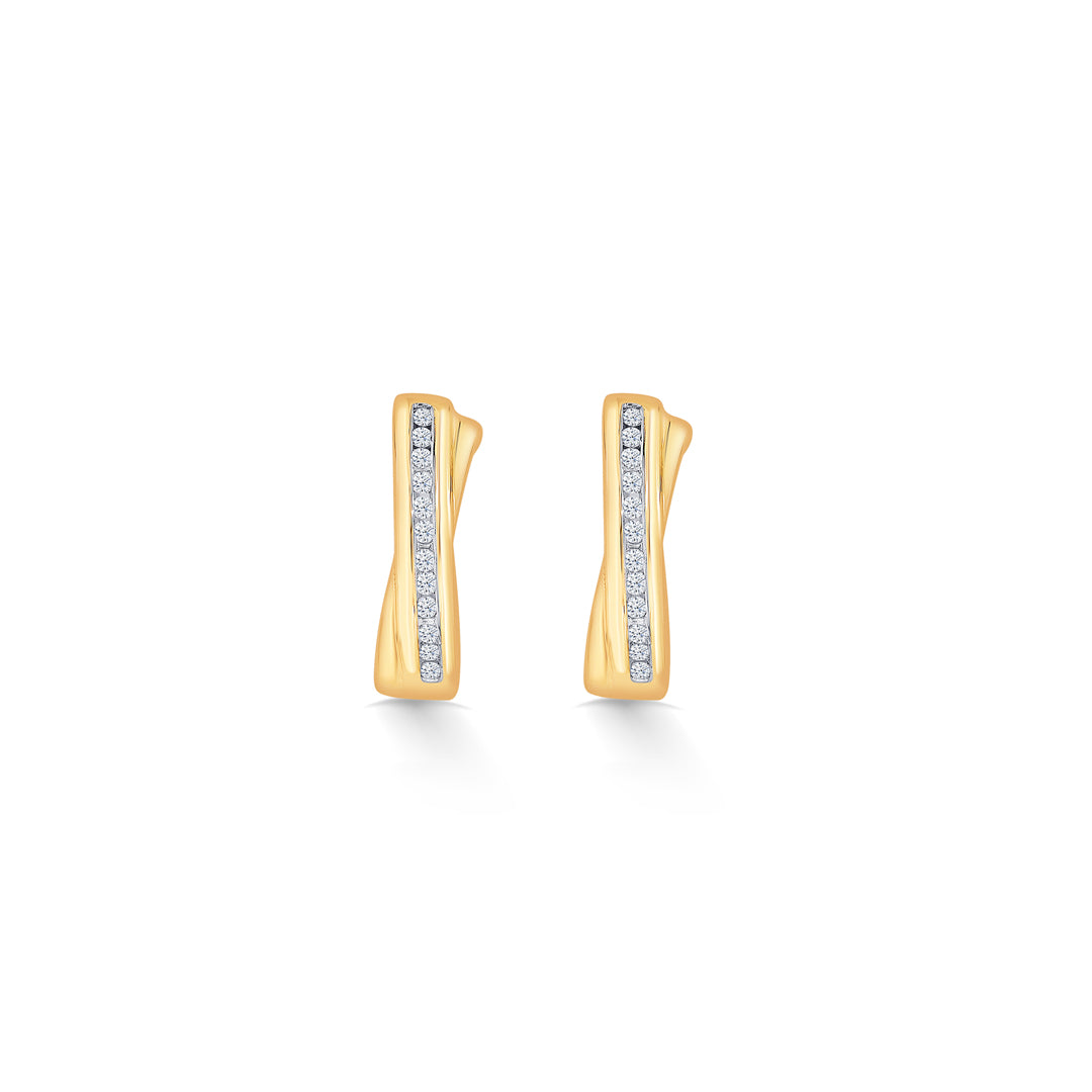 Modernist Yellow Gold & Diamond Hoops & Huggies Earring