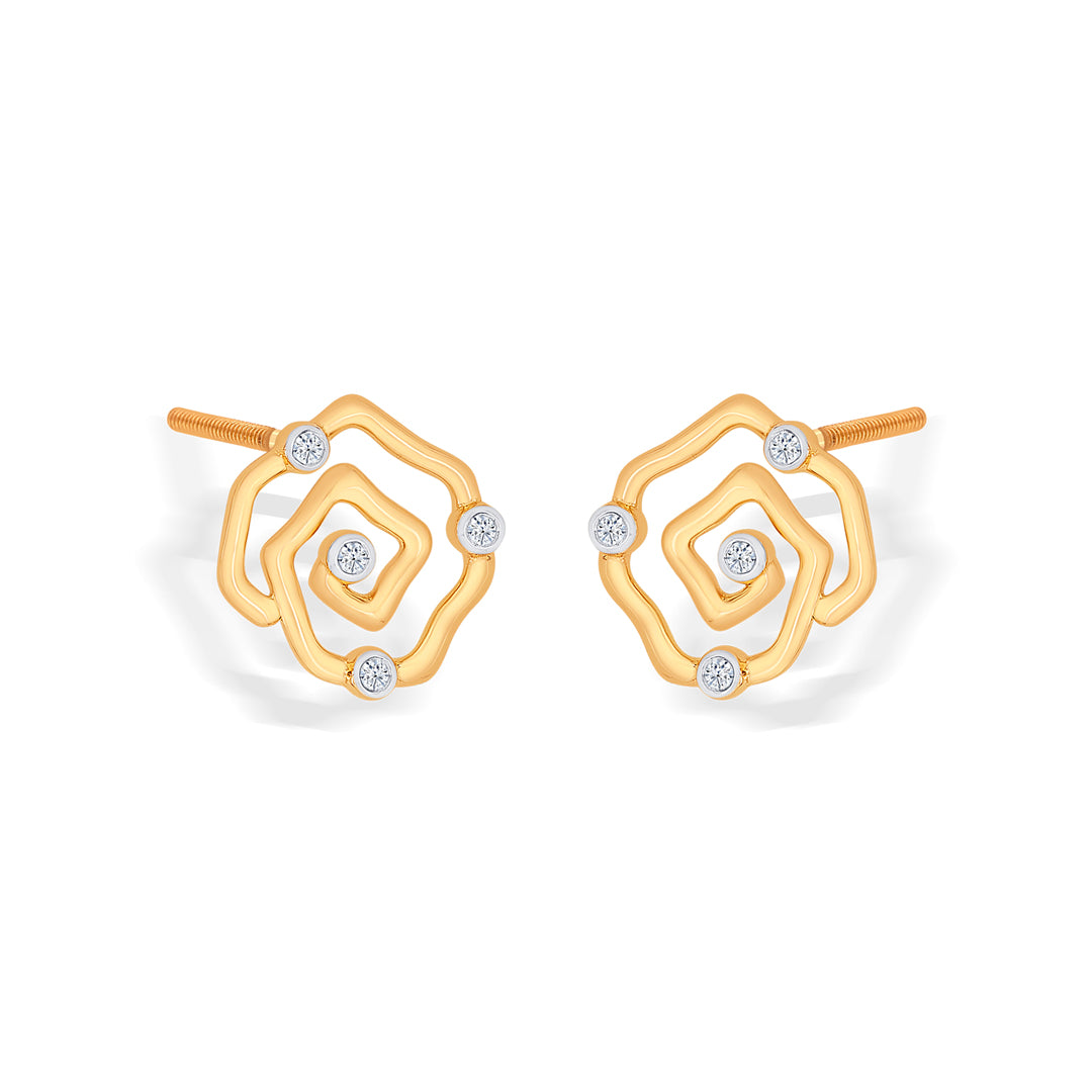 romantic yellow gold & diamond stud earring for women
