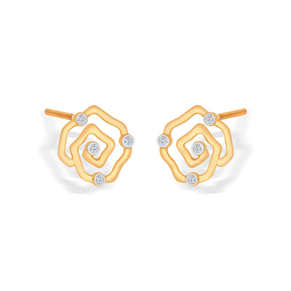 Romantic Yellow Gold & Diamond Stud Earring For Women