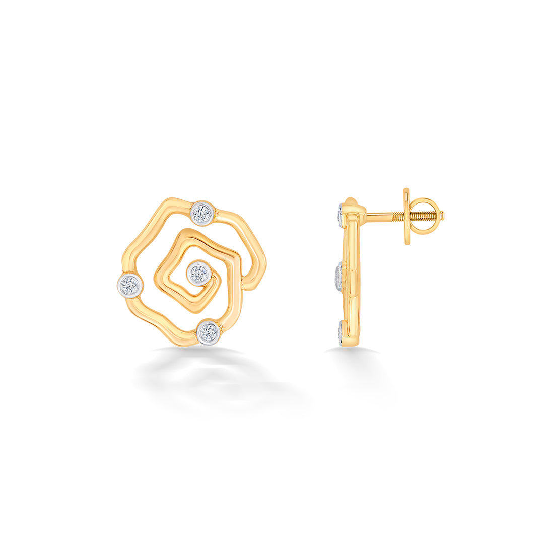 romantic yellow gold & diamond stud earring for women