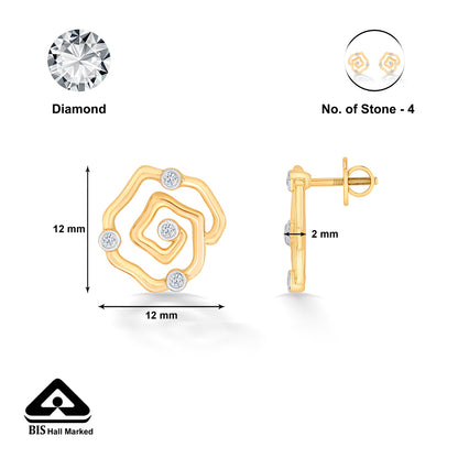 Romantic Yellow Gold & Diamond Stud Earring For Women