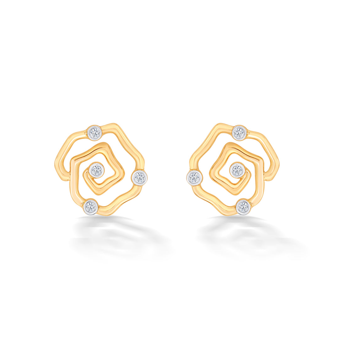 Romantic Yellow Gold & Diamond Stud Earring For Women