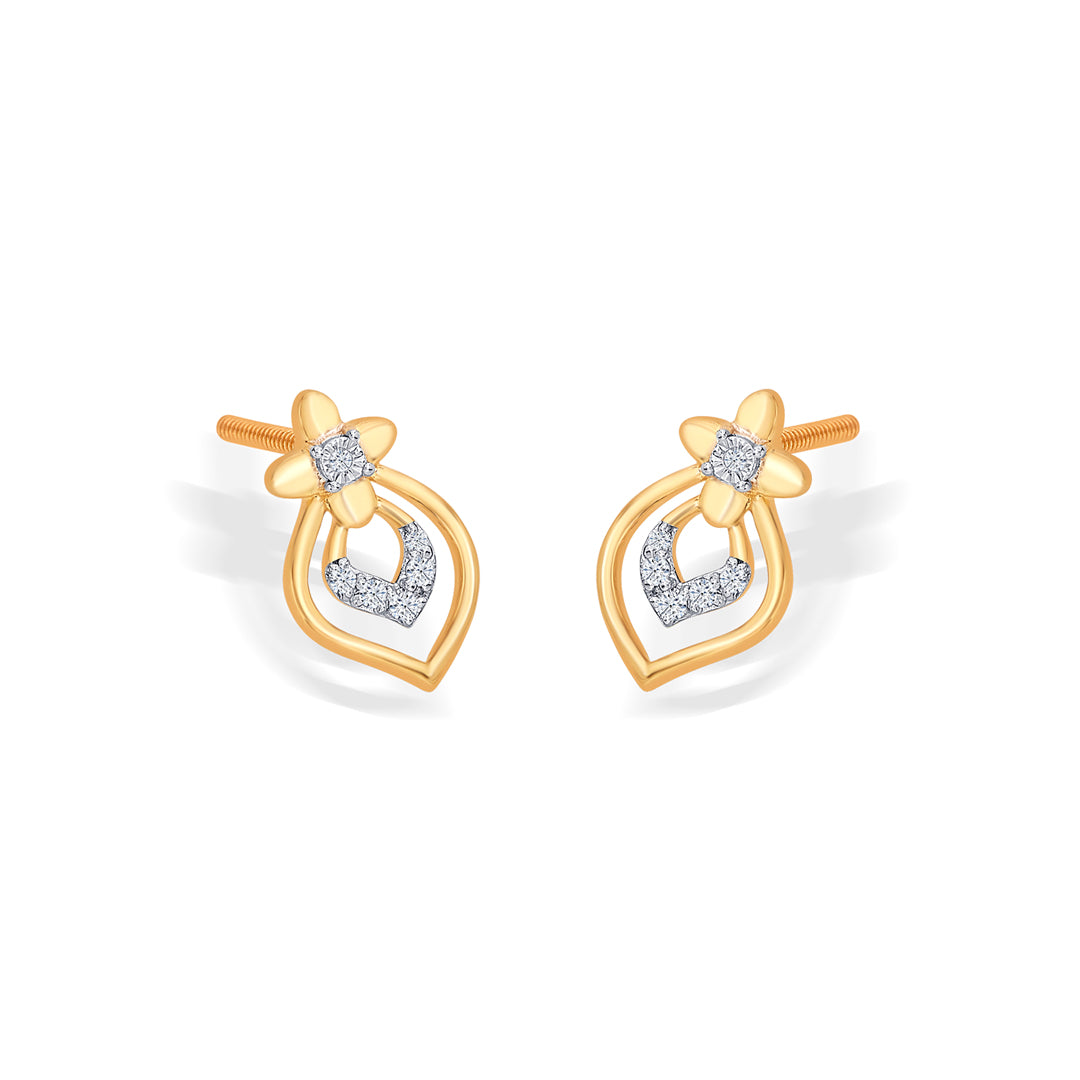 revived yellow gold & diamond stud earring for women