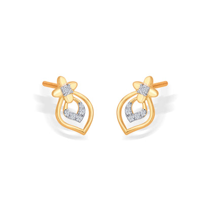 Revived Yellow Gold & Diamond Stud Earring For Women