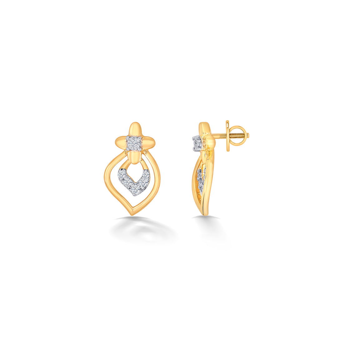 revived yellow gold & diamond stud earring for women