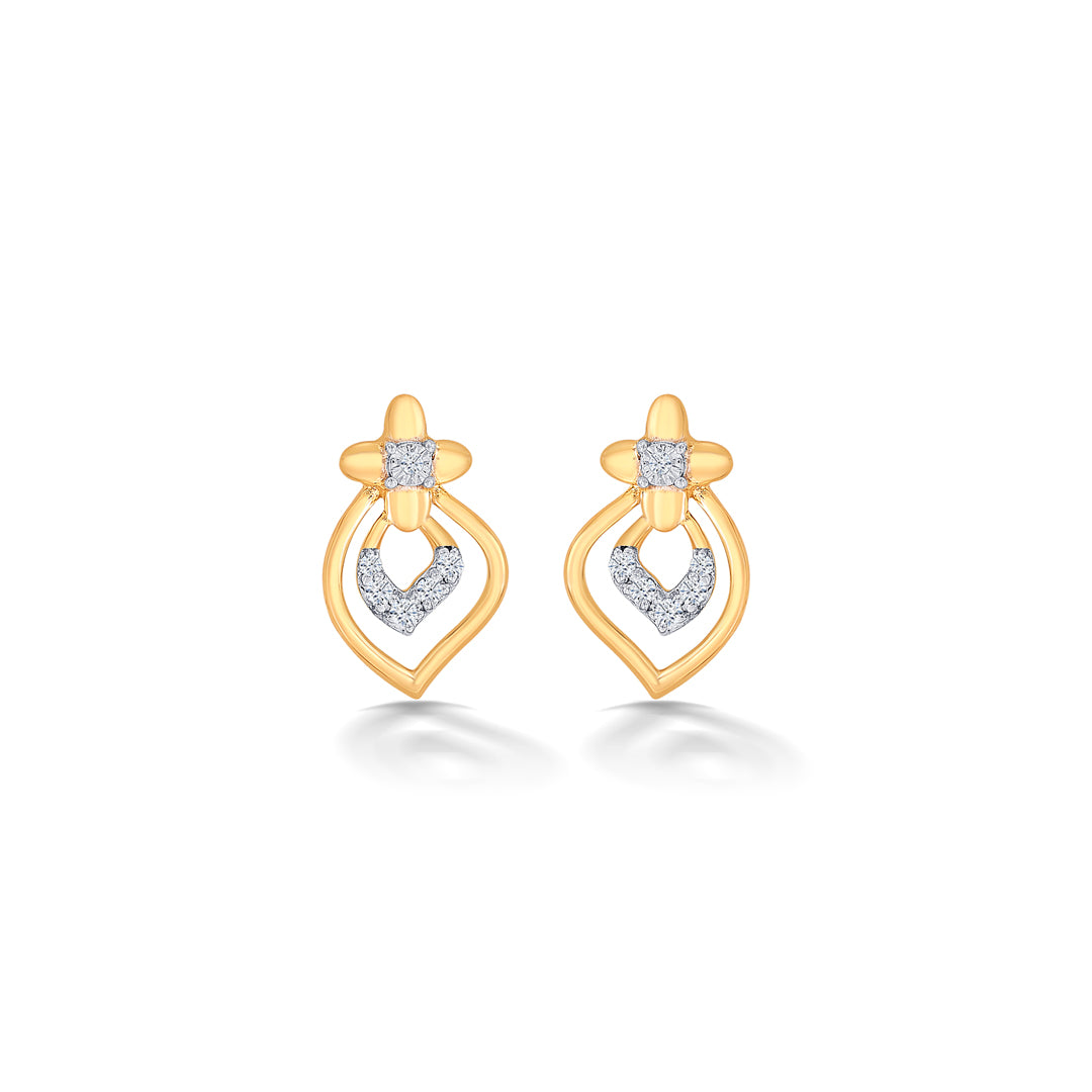Revived Yellow Gold & Diamond Stud Earring For Women