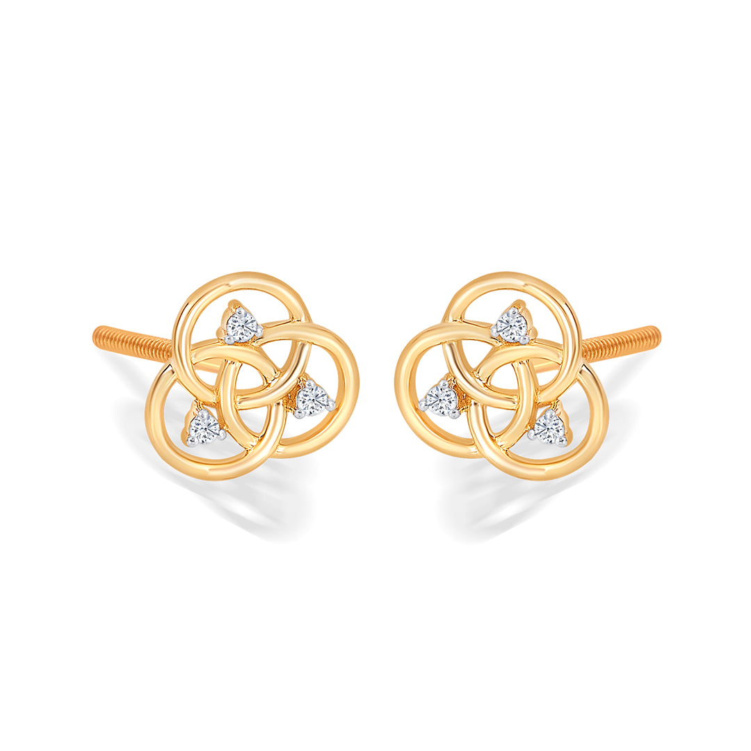 circle yellow gold & diamond stud earring for women