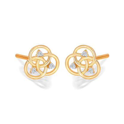 Circle Yellow Gold & Diamond Stud Earring For Women