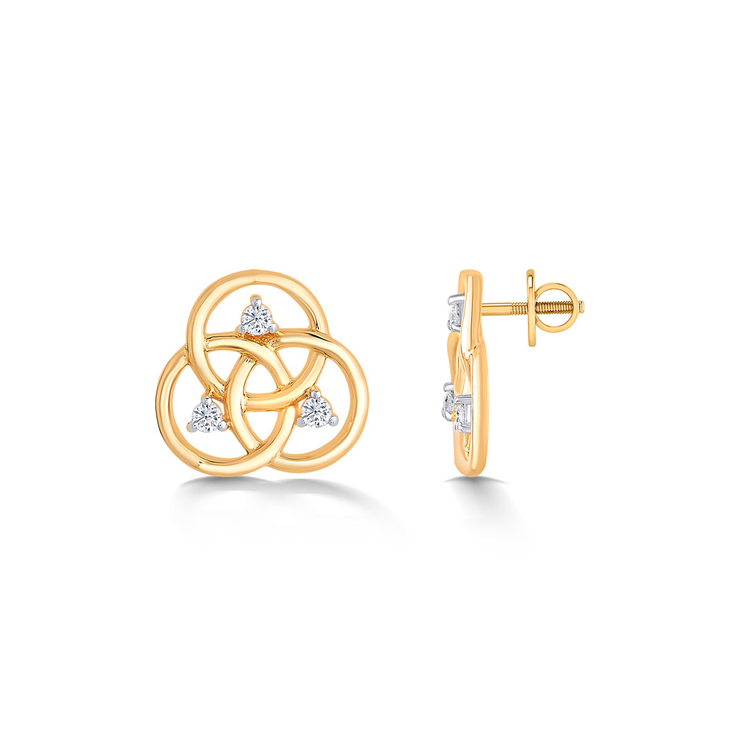 circle yellow gold & diamond stud earring for women