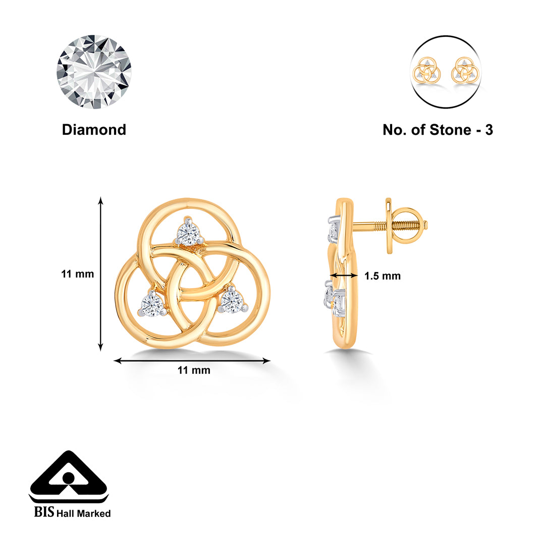 circle yellow gold & diamond stud earring for women