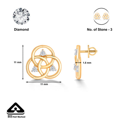 Circle Yellow Gold & Diamond Stud Earring For Women