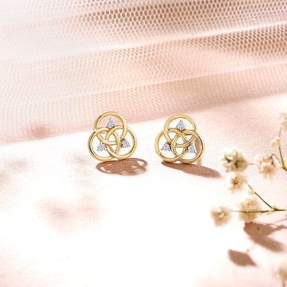Circle Yellow Gold & Diamond Stud Earring For Women