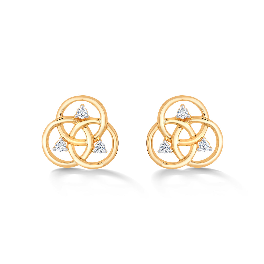 Circle Yellow Gold & Diamond Stud Earring For Women