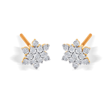 Charming Yellow Gold & Diamond Stud Earring For Women
