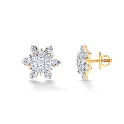 Charming Yellow Gold & Diamond Stud Earring For Women