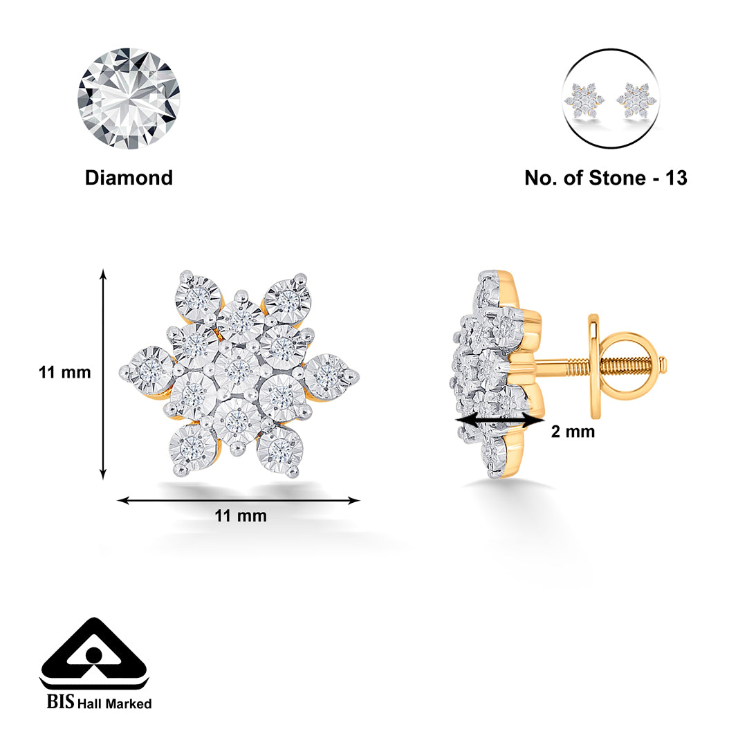 charming yellow gold & diamond stud earring for women