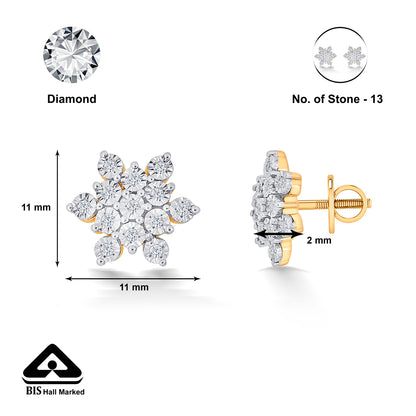 Charming Yellow Gold & Diamond Stud Earring For Women