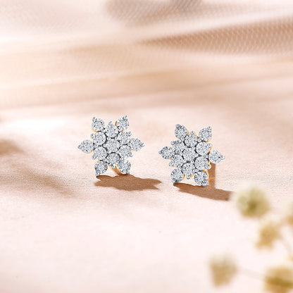 Charming Yellow Gold & Diamond Stud Earring For Women