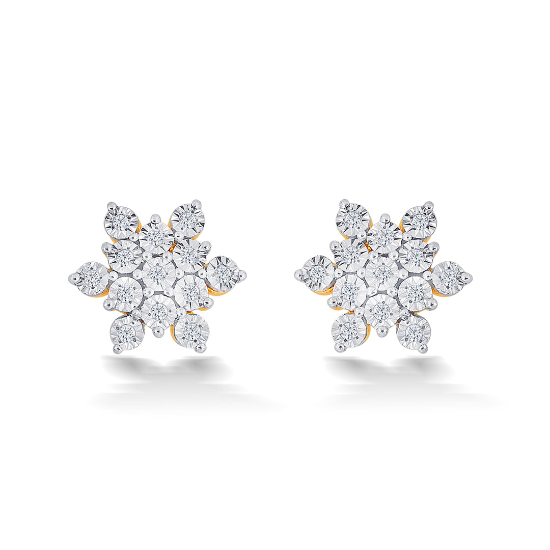 Charming Yellow Gold & Diamond Stud Earring For Women