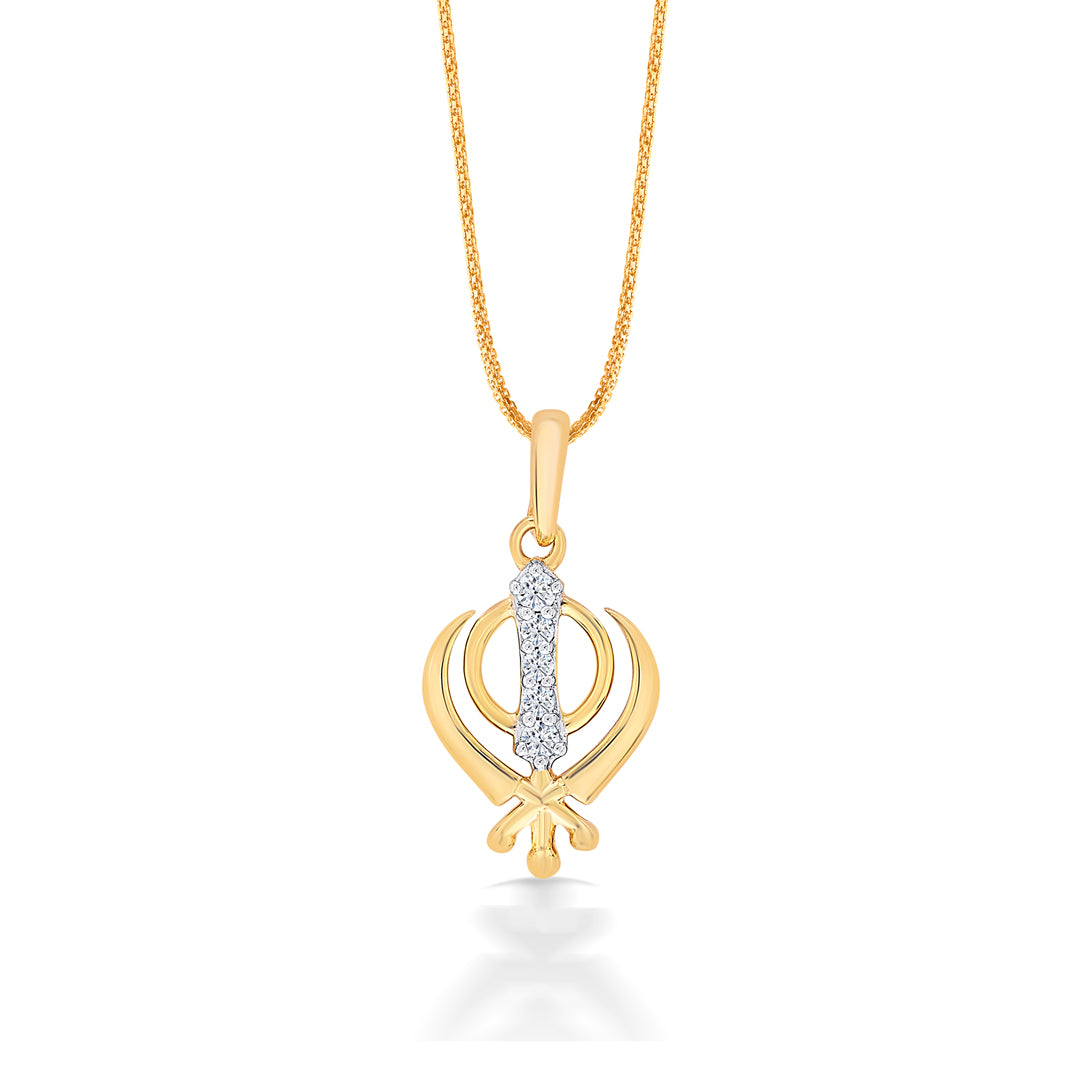 sikh khanda khalsa yellow gold & diamond religious pendant