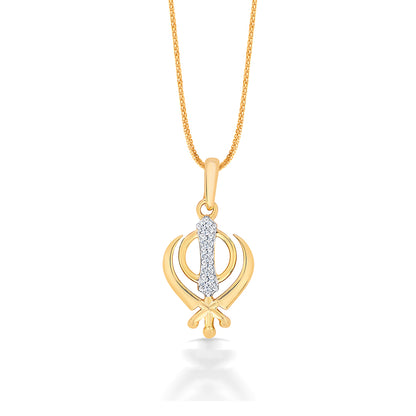Sikh Khanda Khalsa Yellow Gold & Diamond Religious Pendant