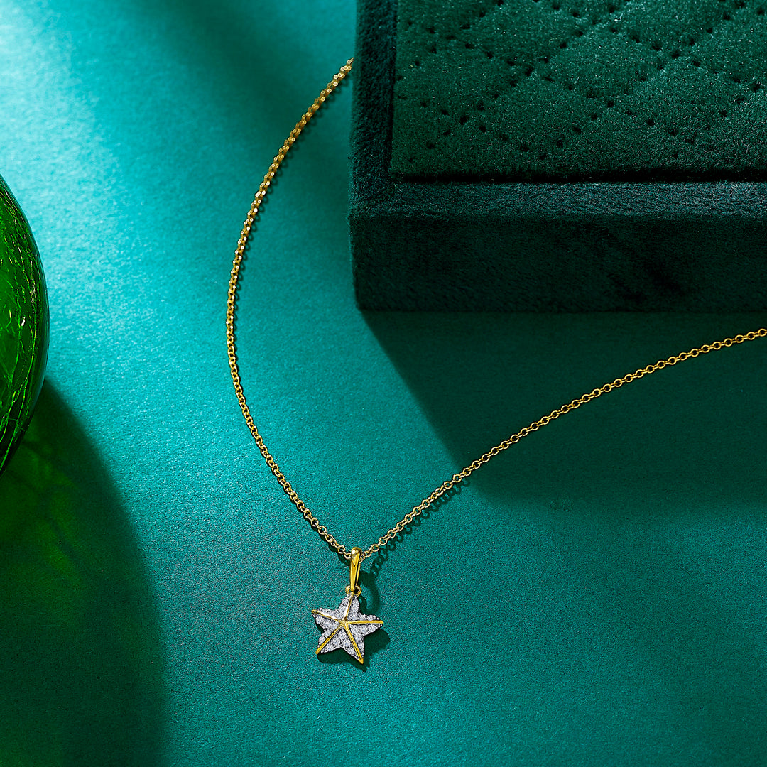 Studded Starfish Yellow Gold & Diamond Kids Pendant