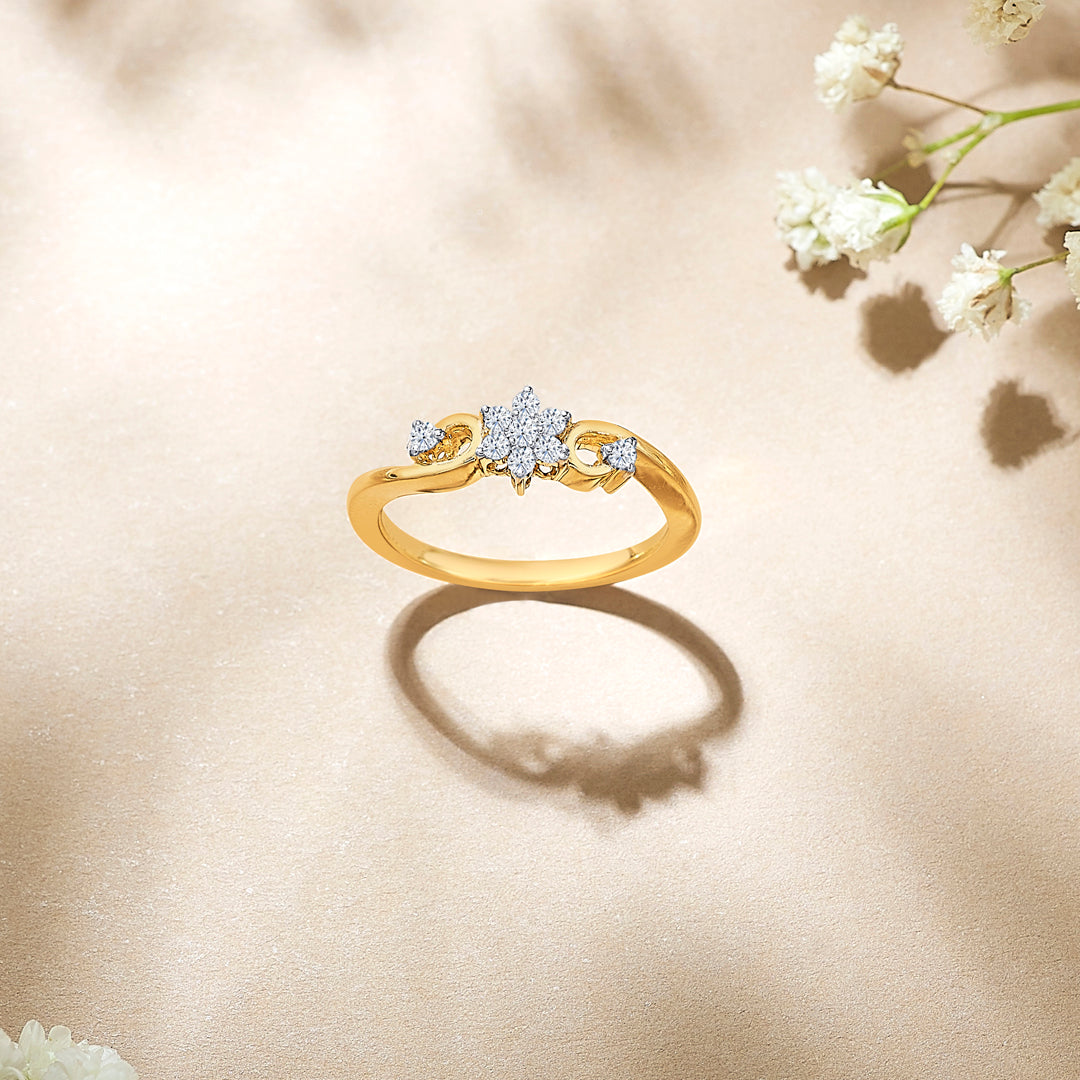 Floral Yellow Gold & Diamond Ring for Women
