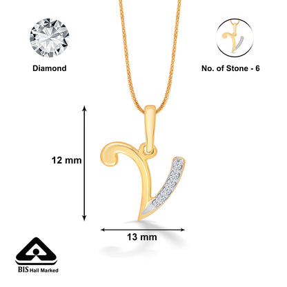 Letter V Yellow Gold & Diamond Casual Pendant