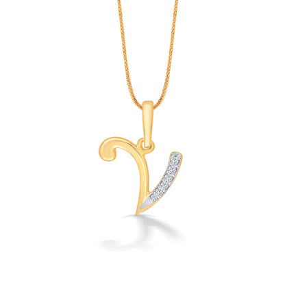 Letter V Yellow Gold & Diamond Casual Pendant