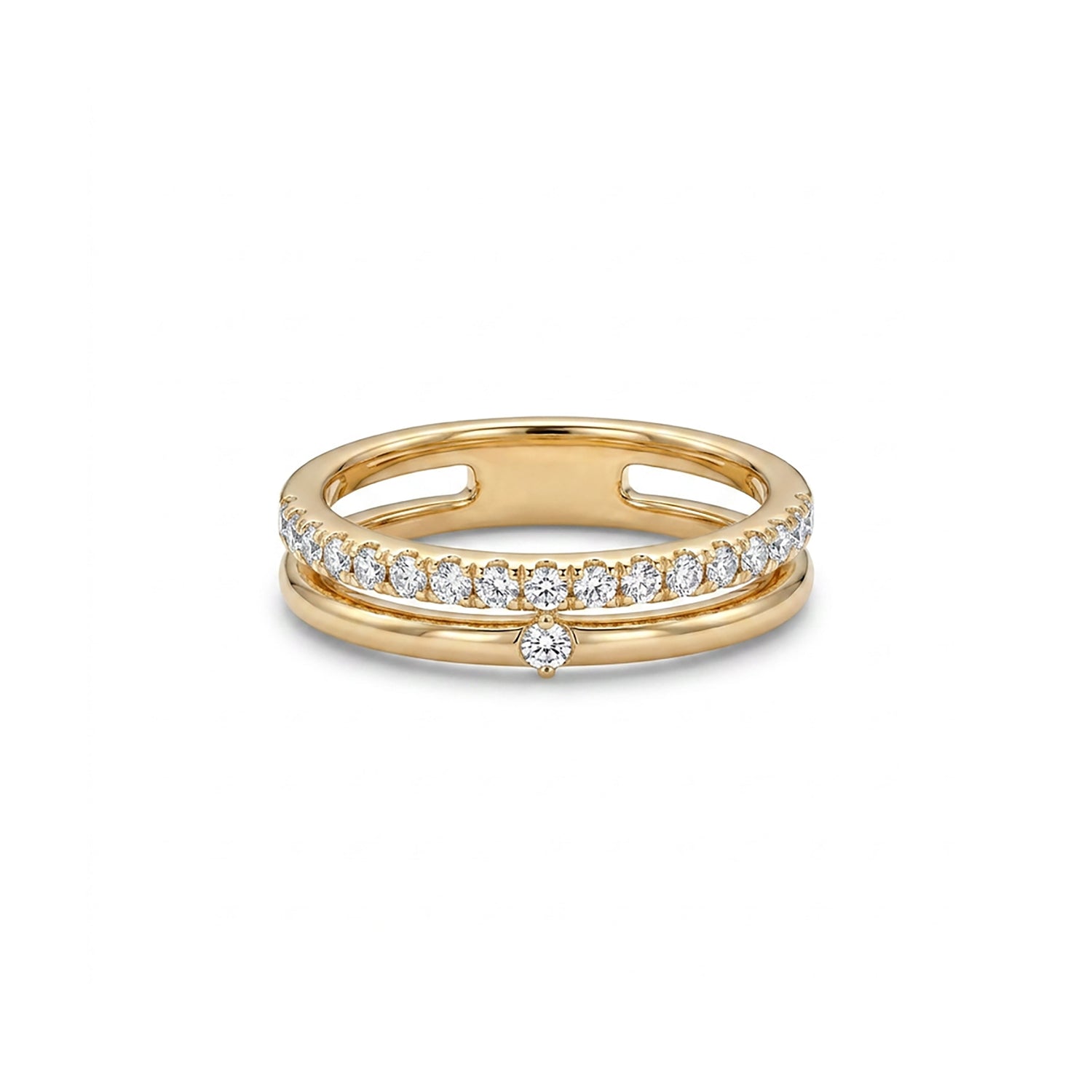 Gleaming Lustre Band Yellow Gold & Diamond Ring
