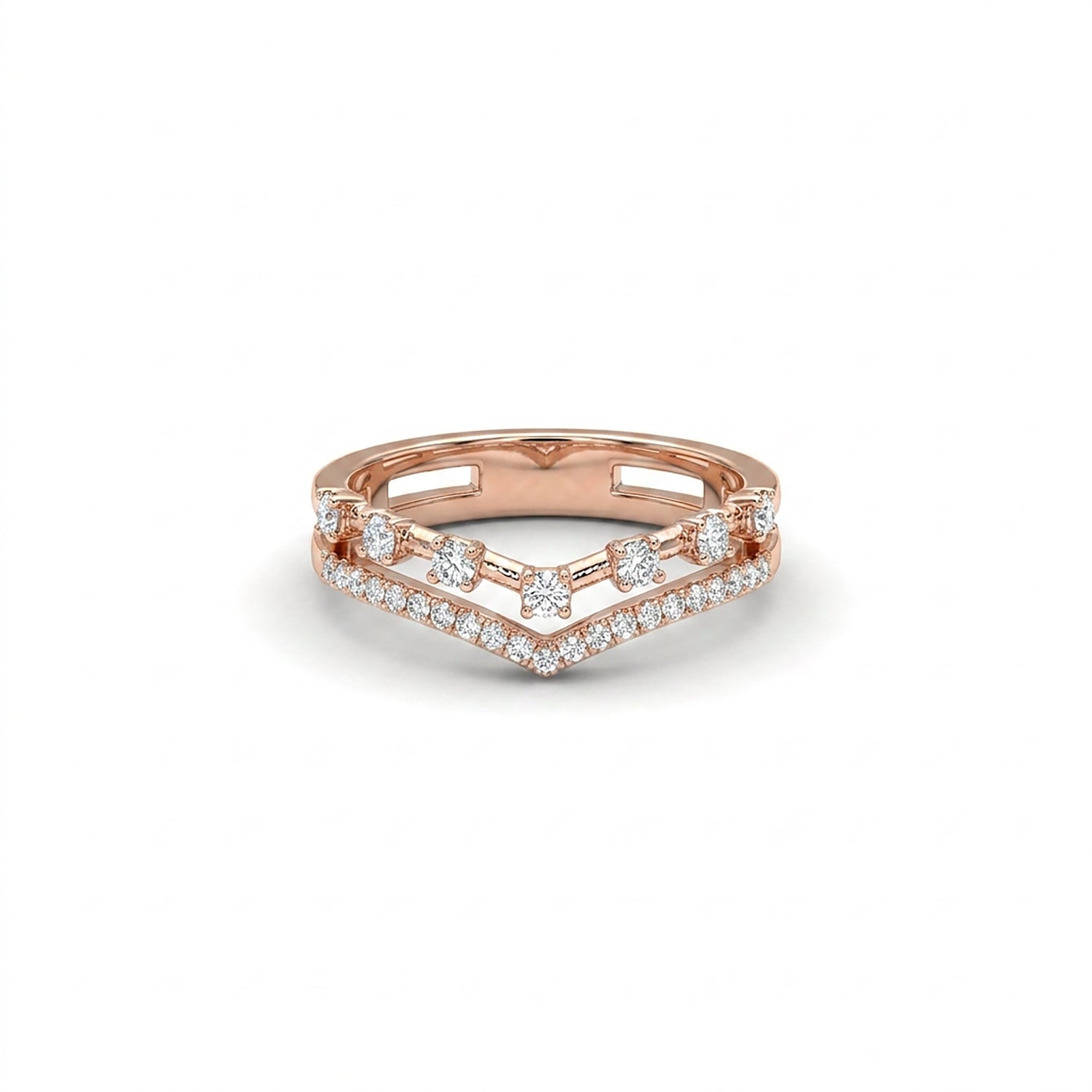 Majestic Chevron Fashion Rose Gold & Diamond Ring