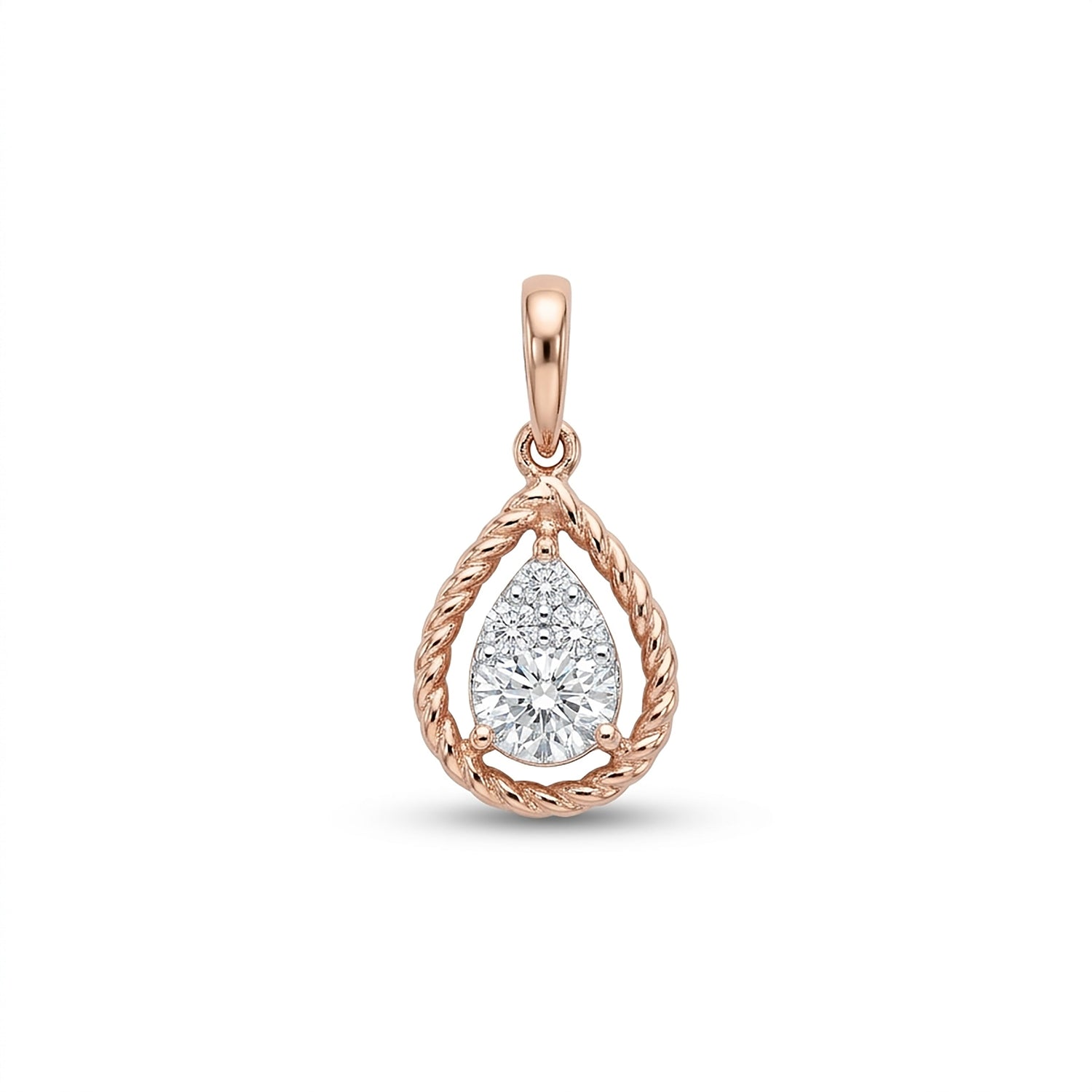 Lumière Drop Modern Rose Gold & Diamond Pendant