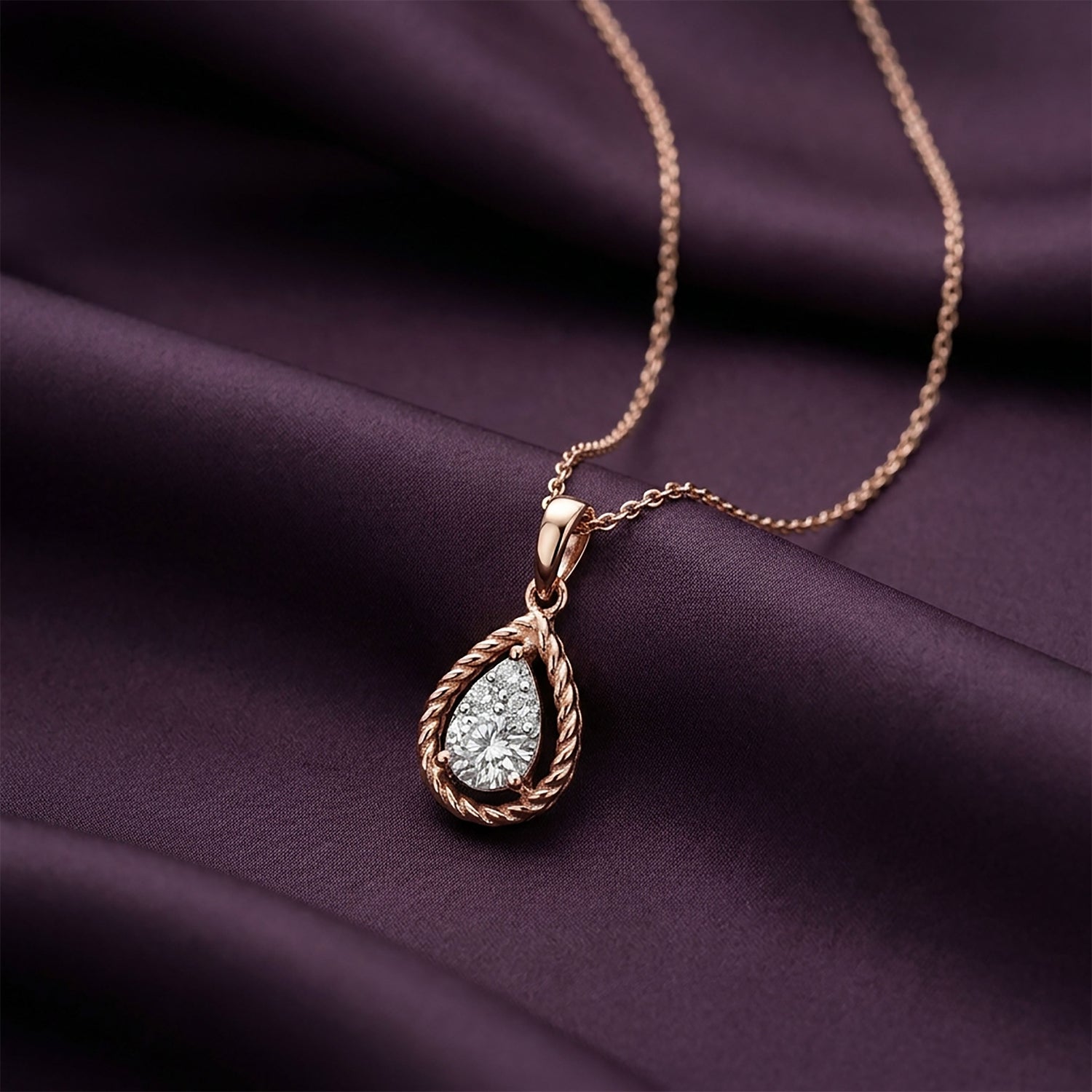Lumière Drop Modern Rose Gold & Diamond Pendant