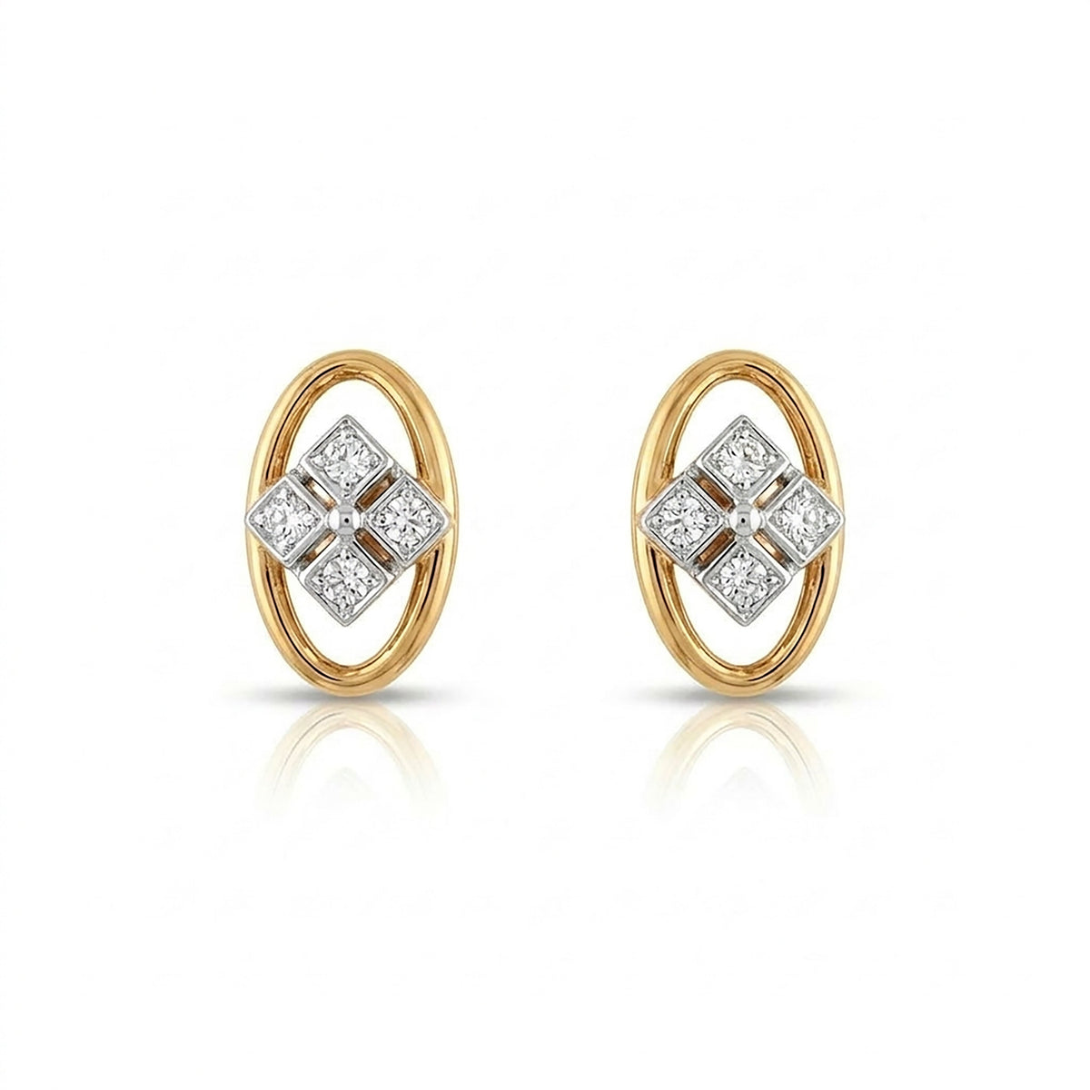 Oval & Edge Studs Diamond Earring