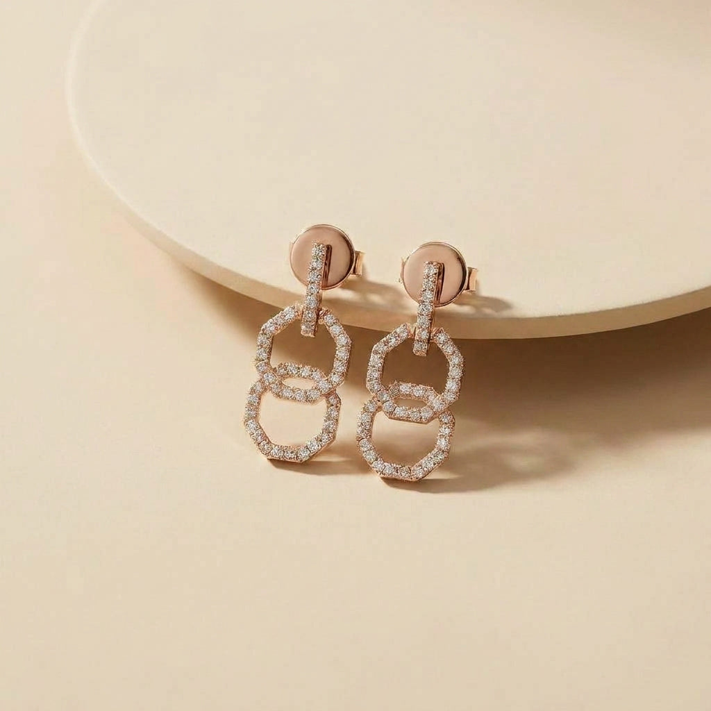 Twin Hexa Drops & Danglers Diamond Earring