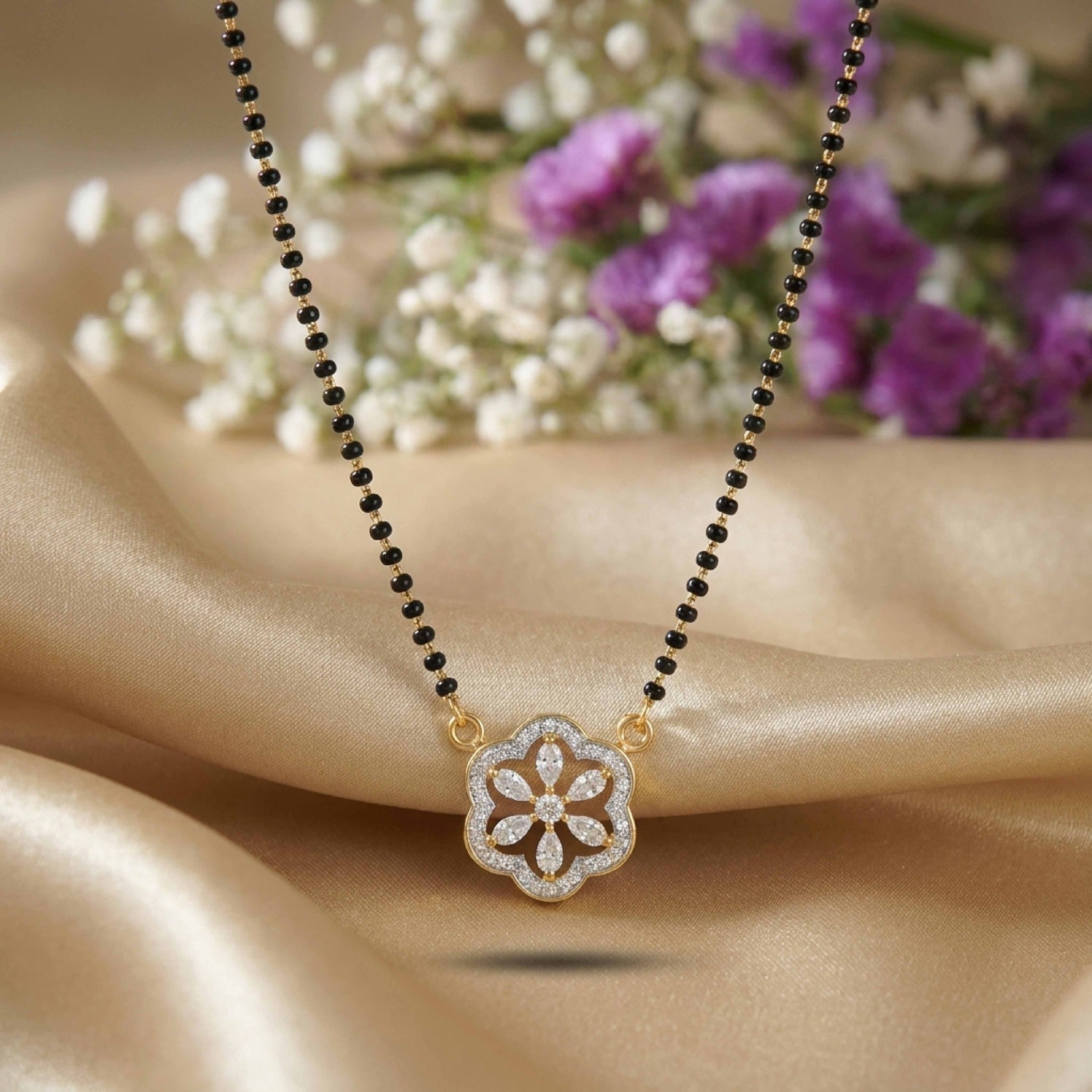 Floral Forever 9kt Diamond Mangalsutra Pendant