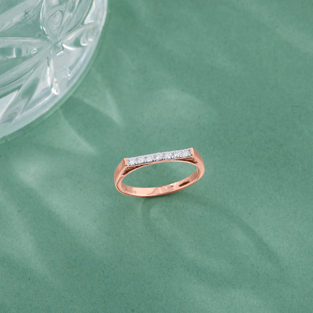 Straight Studded Casual Rose Gold Diamond Ring
