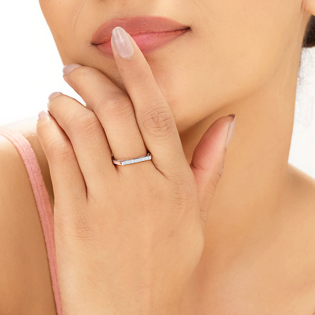 straight studded casual rose gold diamond ring