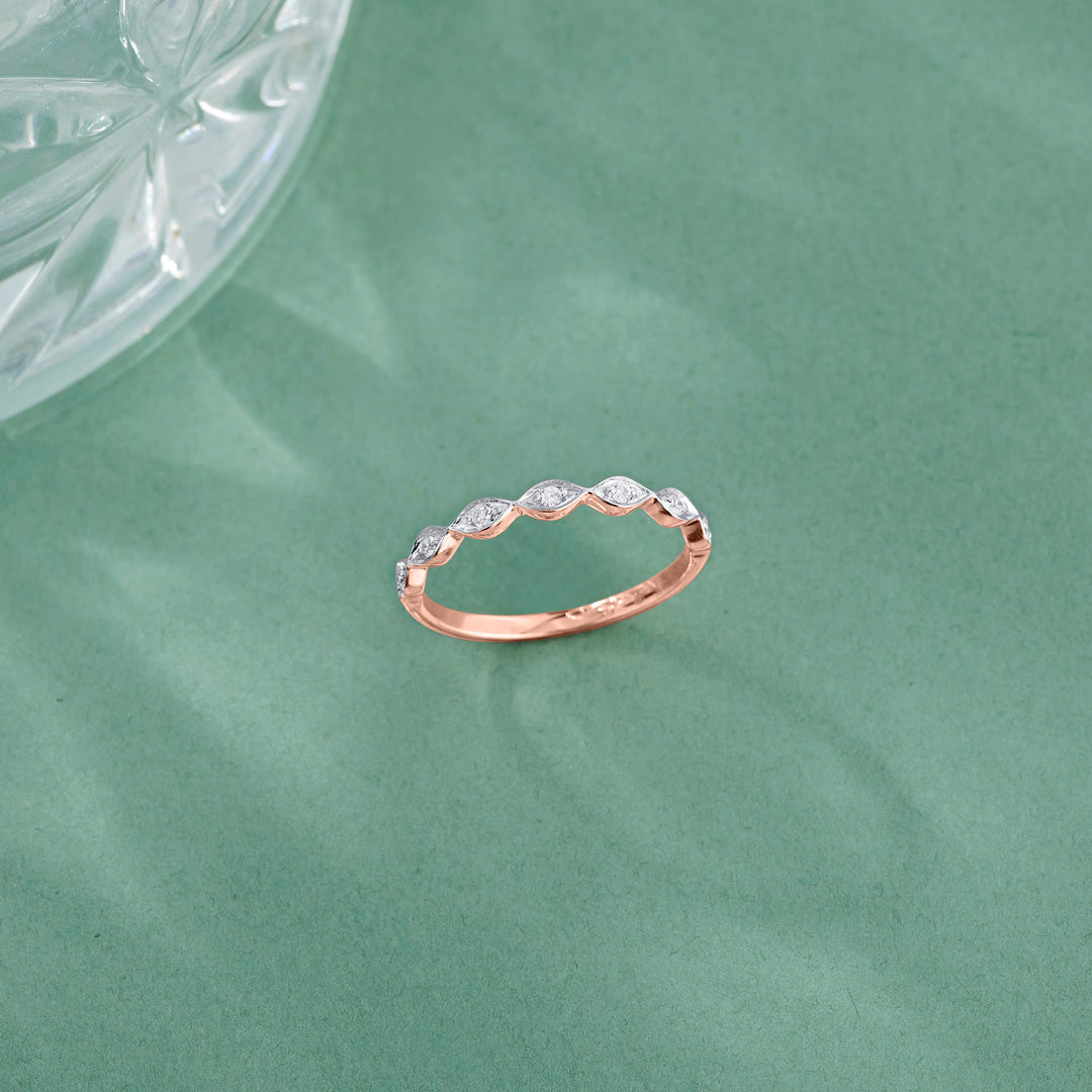 Bright Waves Casual Rose Gold Diamond Ring