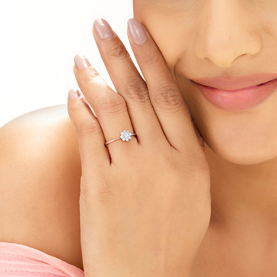 star studded casual rose gold diamond ring