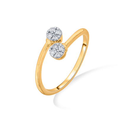 Twin Stones Casual Yellow Gold Diamond Ring
