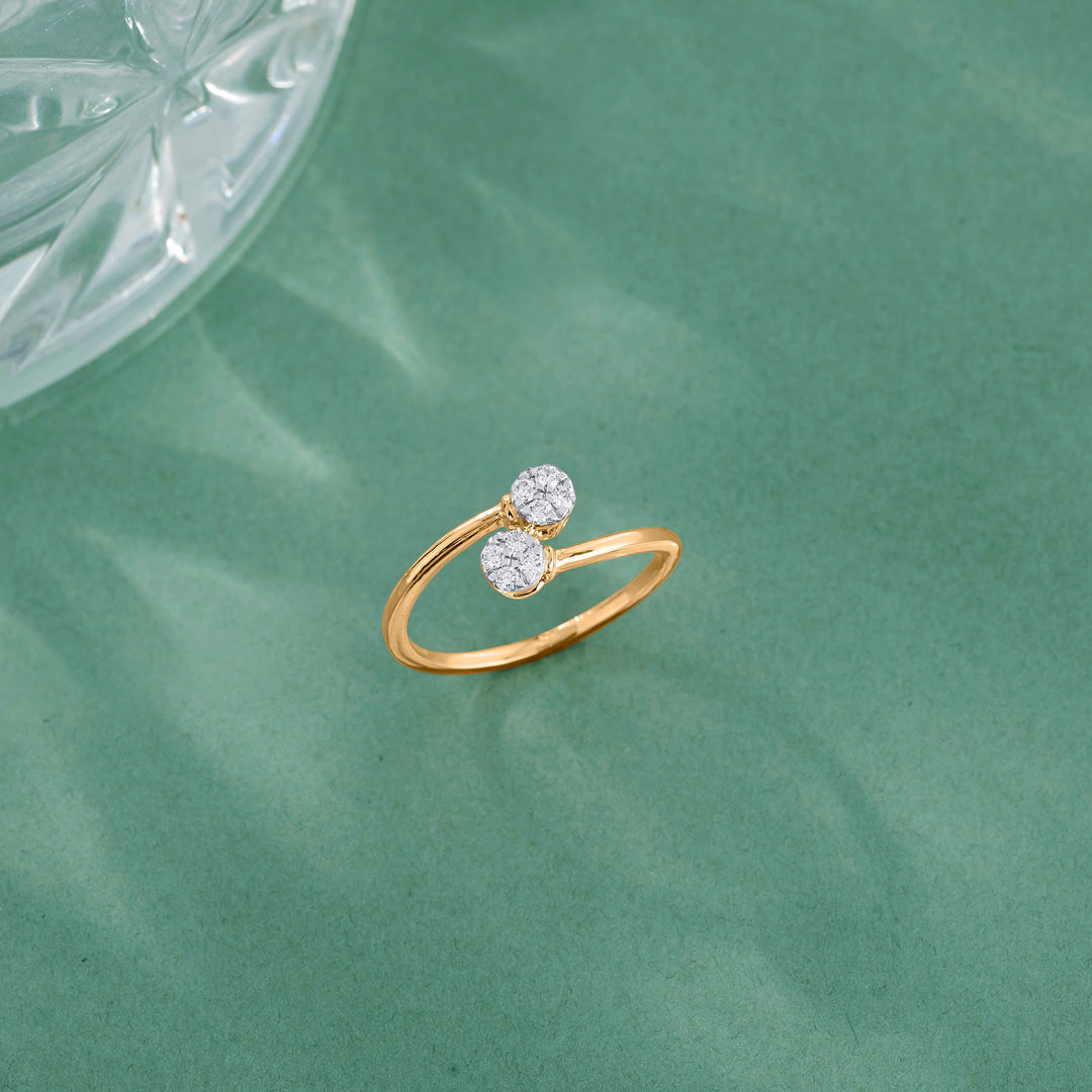 twin stones casual yellow gold diamond ring