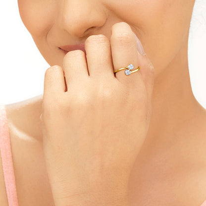 Twin Stones Casual Yellow Gold Diamond Ring