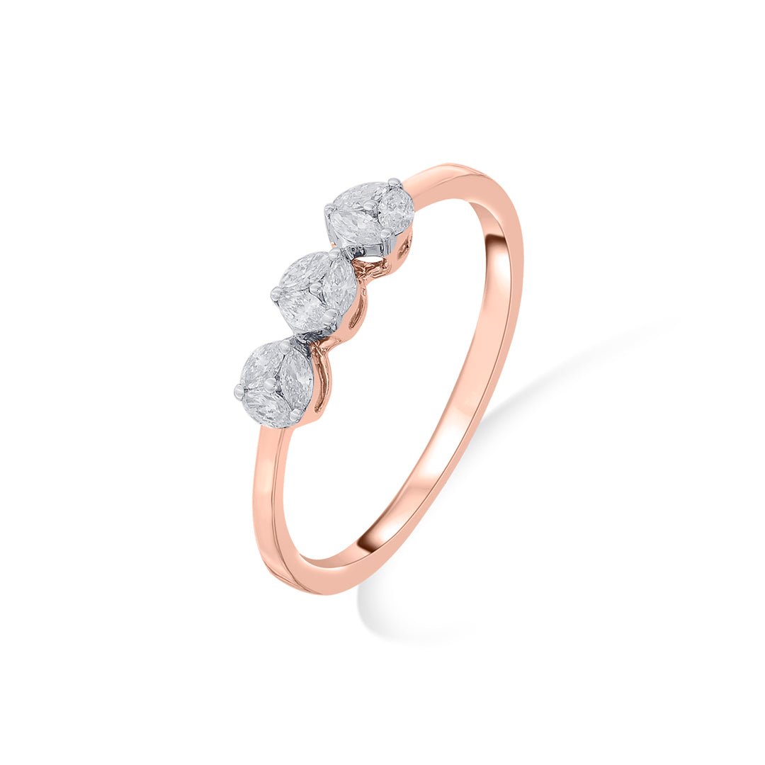 tristone grace casual rose gold diamond ring
